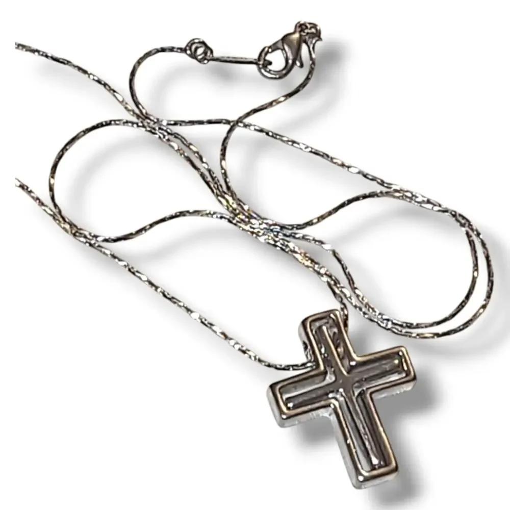 18K White Gold Plated Cross Pendant‎ Necklace 18